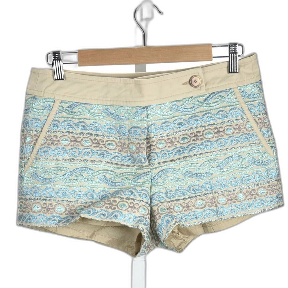 Trina Turk Beige and Light Blue Patterned Bermuda Shorts